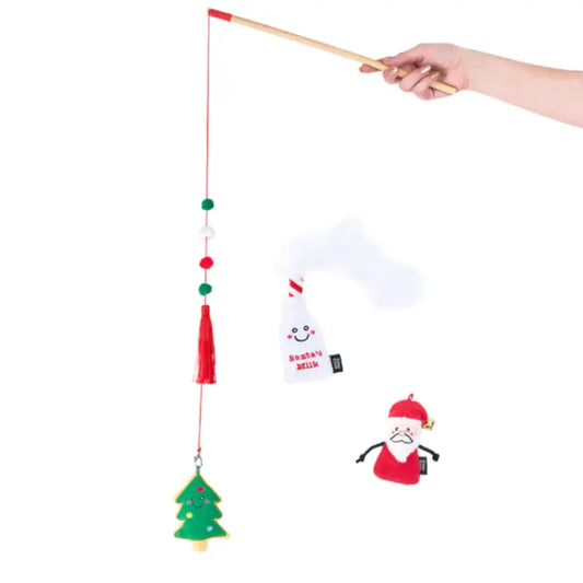 ZippyPaws Holiday ZippyStick Santa, Cookies and Milk Cat Toy - DOGUE