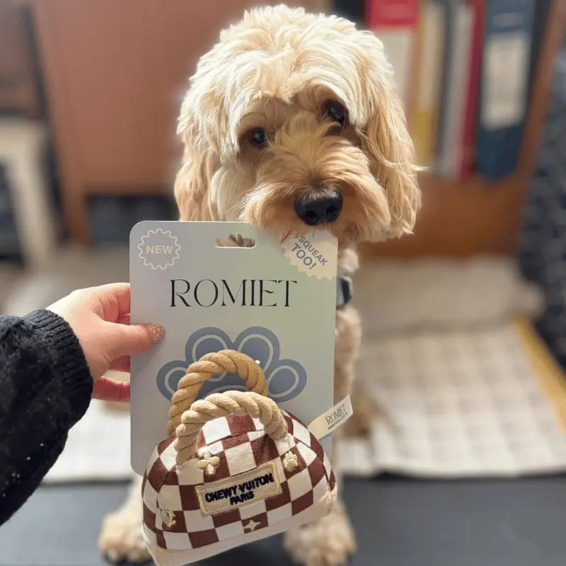 Romiet Chewy Vuiton Cream Handbag Dog Toy | Buy Online at DOGUE Australia