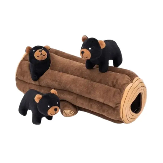 ZippyPaws Burrow Black Bear Log Dog Toy | Buy Online at DOGUE Australia