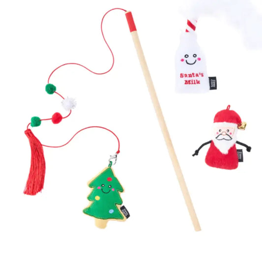 ZippyPaws Holiday ZippyStick Santa, Cookies and Milk Cat Toy - DOGUE