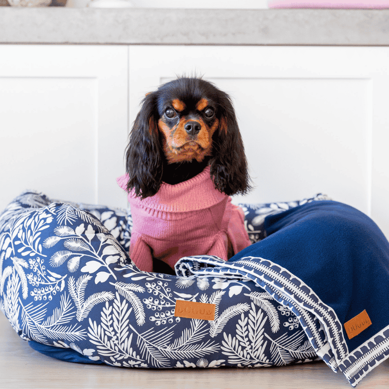 DOGUE Bolster Wildflower Navy Dog Bed - DOGUE