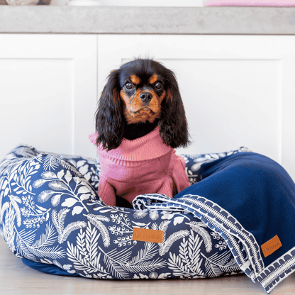 DOGUE Bolster Wildflower Navy Dog Bed - DOGUE
