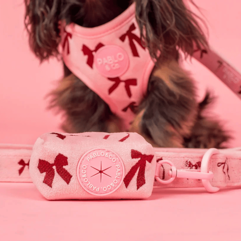 Pablo & Co Velvet Blush Bows Poop Bag Holder