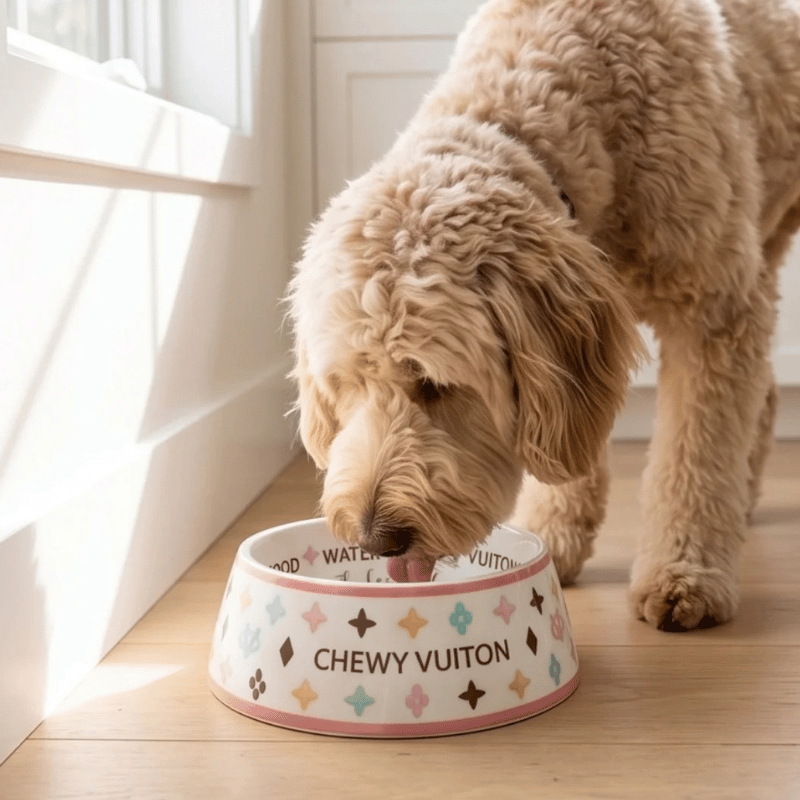 Romiet Chewy Vuiton White Dog Bowl