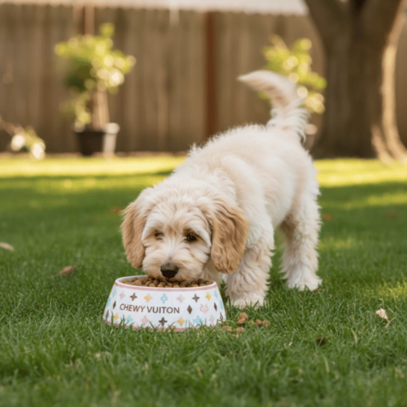 Romiet Chewy Vuiton White Dog Bowl
