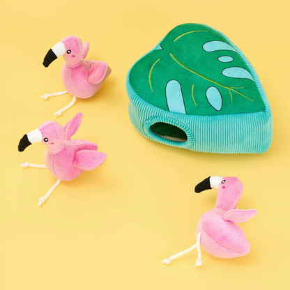 ZippyPaws Burrow Flamingo in Monstera Dog Toy - DOGUE