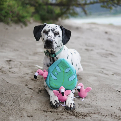 ZippyPaws Burrow Flamingo in Monstera Dog Toy - DOGUE