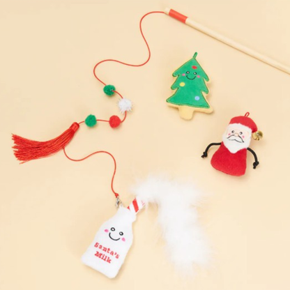 ZippyPaws Holiday ZippyStick Santa, Cookies and Milk Cat Toy