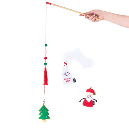 ZippyPaws Holiday ZippyStick Santa, Cookies and Milk Cat Toy