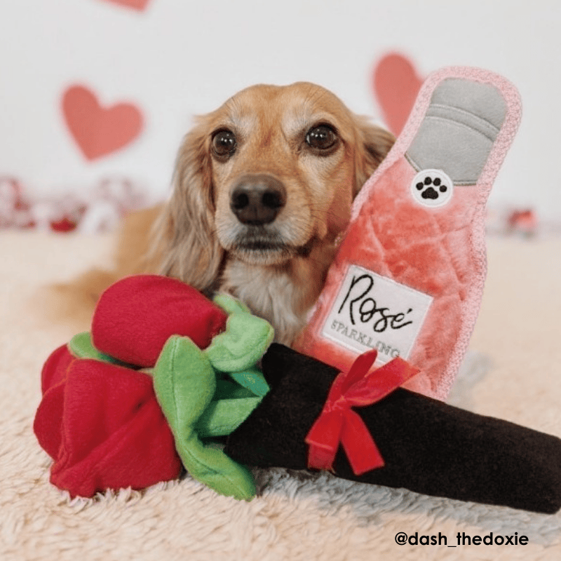 ZippyPaws Valentines Z-Stitch Happy Hour Crusherz Dog Toy Merlot & Rosé