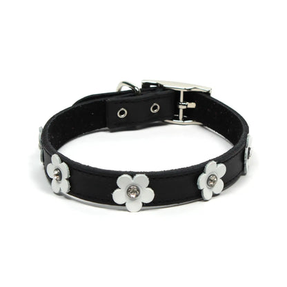 leather flower dog collar